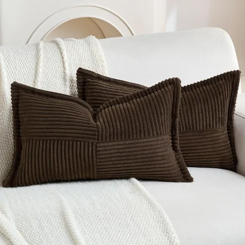 Miniatura 31 de HAUSSY Paquete de 2 fundas de almohada de 22 x 22 pulgadas, fundas decorativas de pana suave, estilo bohemio a rayas sólidas, fundas de cojín