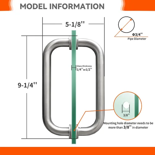 Miniatura 4 de CKB Manija de puerta de ducha, tirador de puerta de vidrio de doble cara de 8 pulgadas, compatible con vidrio de 1/4 a 1/2 pulgadas de grosor, acero