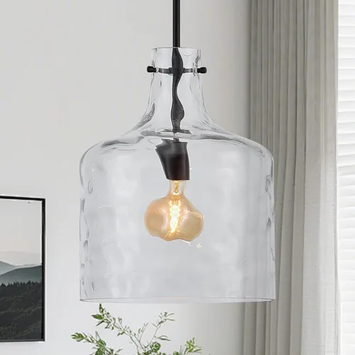 Miniatura 19 de VILUXY Lámpara Colgante de Vidrio Vintage, Iluminación Colgante Individual, Negro con Pantalla de Vidrio Transparente Clásico para Casa de Campo
