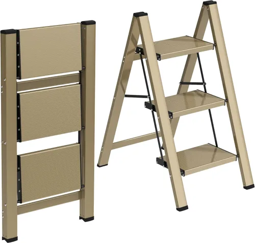 Miniatura 7 de HBTower Escalera de escalón, taburete plegable, taburete portátil de acero resistente para adultos con pedales anchos antideslizantes para el hogar