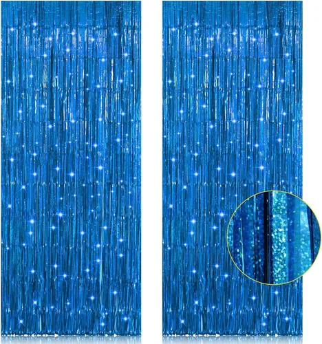 Miniatura 14 de Paquete de 2 cortinas de flecos de lámina de oropel negras de 3.2 pies x 8.2 pies, cortinas de oropel metálicas para telón de fondo de cabina