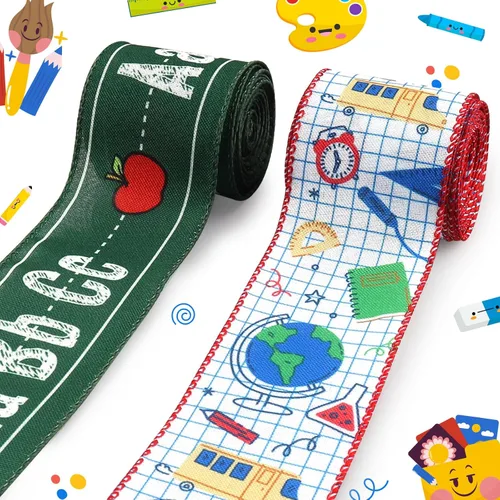 Miniatura 8 de Threetols 2 rollos de cinta de borde con alambre de 10 yardas, cinta de arpillera de números coloridos de 2.5 pulgadas, cinta de envoltura de regalo