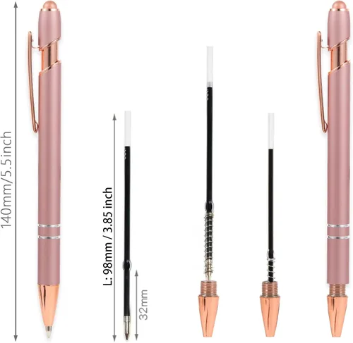 Miniatura 2 de MengRan Bolígrafos de Oro Rosa con Punta Stylus, Tinta Negra Punta Media Bolígrafos de Clic, Bolígrafo Stylus para Pantalla Táctil