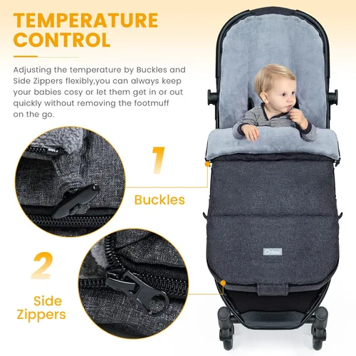 Miniatura 3 de Orzbow Saco Abrigado Universal, Saco de Dormir para Cochecito Clima Frío, Cubrepiés Impermeable para Niños Pequeños (Negro)