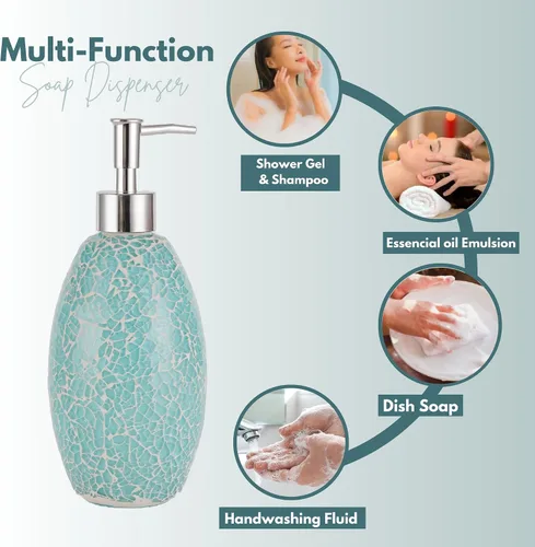 Miniatura 5 de Escenzy - Elegantes conjunto de accesorios de baño verde 4 piezas Lujoso dispensador de jabón de vidrio, soporte para cepillo de dientes, frasco