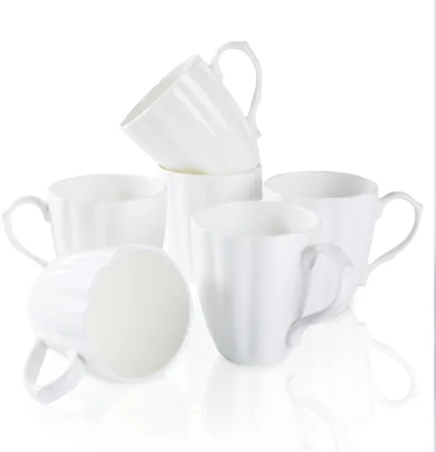 Miniatura 9 de Juego de 2 tazas de café blancas de porcelana fina (12 onzas), tazas de té de cerámica con patrón en espiral, tazas de café finas de China, tazas