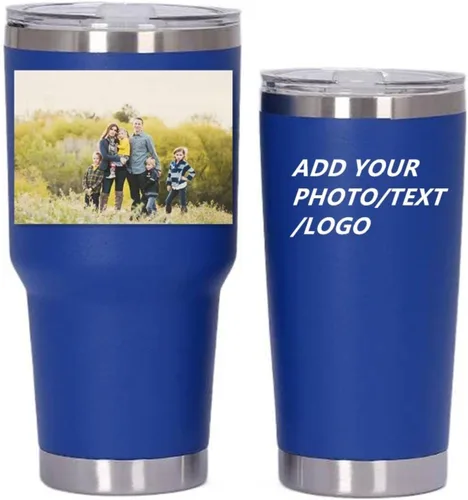 Miniatura 22 de Vaso de acero inoxidable con foto personalizada de 20 onzas / 30 onzas, taza de café personalizada con tapa y pajilla, taza aislada al vacío