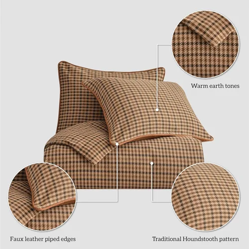 Miniatura 4 de Paseo Road by HiEnd Accents Clifton - Juego de edredón de 2 piezas con funda de almohada, pata de gallo de tweed marrón, tamaño individual, juego