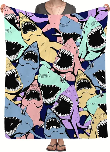 Miniatura 11 de Manta de tiburón para regalo, manta de franela de forro polar de 40 x 50 pulgadas, suave, acogedora y ligera, mantas para sofá, cama, sofá de viaje