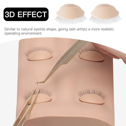 Miniatura 4 de Pretty memory Cabeza de maniquí de pestañas con 2 pares de párpados de práctica extraíbles, cabeza de maniquí de pestañas realista, suministros