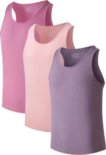 Miniatura 8 de COLORFULLEAF Camisetas sin mangas de rayón de bambú para hombre, camisetas sin mangas elásticas con cuello redondo (1 o 3)
