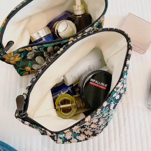 Miniatura 4 de HAPPYHEIDI Bolsa de maquillaje estética para mujer con compartimento para accesorios con cremallera para cosméticos, viajes, organizador de bolsos