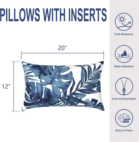 Miniatura 250 de Juego de 2 almohadas para exteriores de 16 x 16 pulgadas, repelentes al agua con interiores, para muebles de patio, hogar, jardín, geometría bohemia