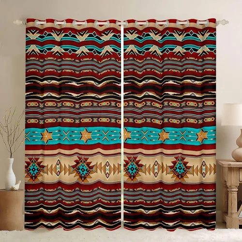 Miniatura 24 de Cortinas opacas de estilo bohemio occidental de 76 x 45 pulgadas, cortinas y cortinas de atrapasueños de vaca, cortinas del suroeste, cortinas