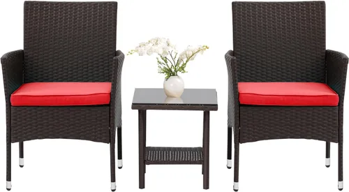Miniatura 12 de PayLessHere Juego de 3 sillas de mimbre para patio, muebles de mimbre para exteriores, juego de bistró para patio trasero, porche, piscina, césped