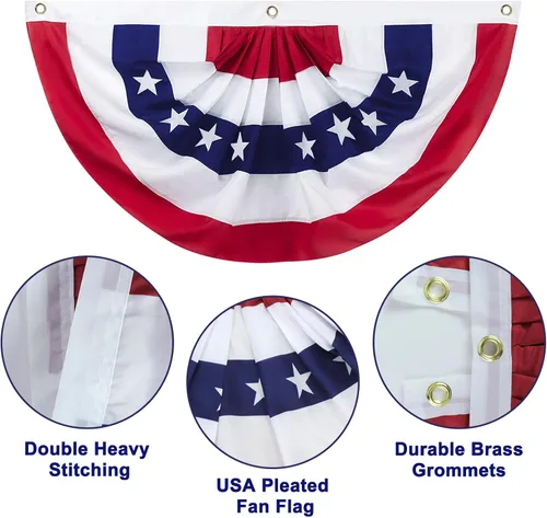 Miniatura 3 de Bandera de abanico plisada estadounidense de 3 x 6 pies, diseño patriótico de medio abanico de Estados Unidos, decoración patriótica del 250
