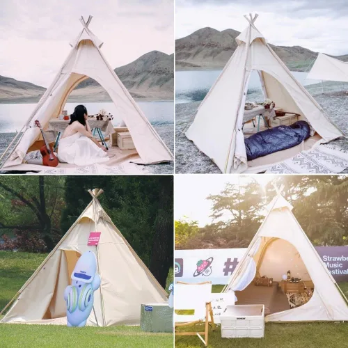 Miniatura 5 de Latourreg Tienda de campaña al aire libre para 2 personas de 6.6 ft de lona para acampar pirámide Tienda grande de pagoda de tipi para adultos