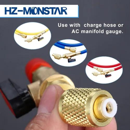 Miniatura 4 de Válvula de bola refrigerante de aire acondicionado 1/4 '' SAE, adaptador de válvula de bola de cierre en ángulo HVAC de latón para sistema mini