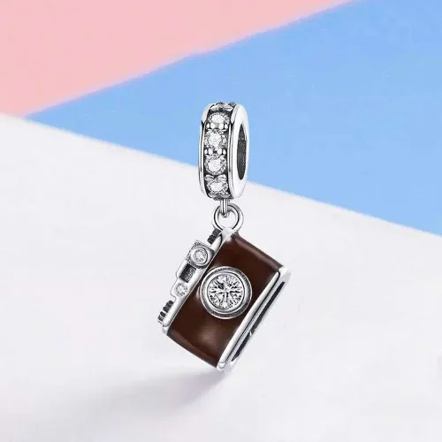 Miniatura 4 de Abalorio de viaje de plata de ley 925 con diseño de cámara para pulsera y collar.