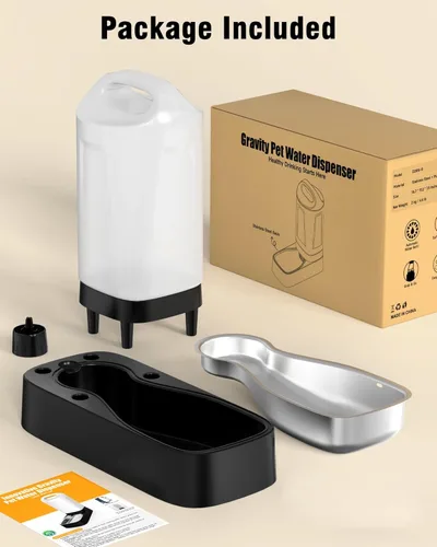 Miniatura 9 de Dispensador automático de tazón de agua para perros - Alimentador de agua por gravedad para mascotas de acero inoxidable de 2.4 galones con diseño
