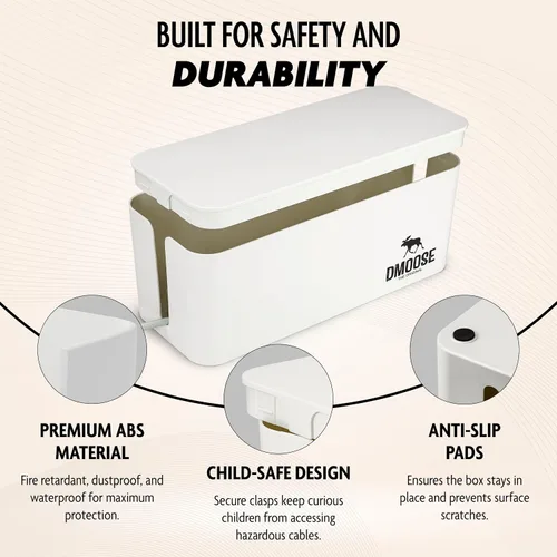Miniatura 4 de DMoose Caja de Gestión de Cables - Paquete de 2 Organizadores de Cables Medianos y Grandes para Escritorio y Piso, Caja Organizadora de Cables