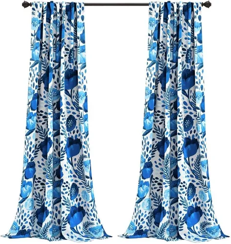 Lush Decor x 52", Cortinas de jardín de amapolas azules con filtrado de luz para sala, comedor, dormitorio, juego de paneles de ventana de 84