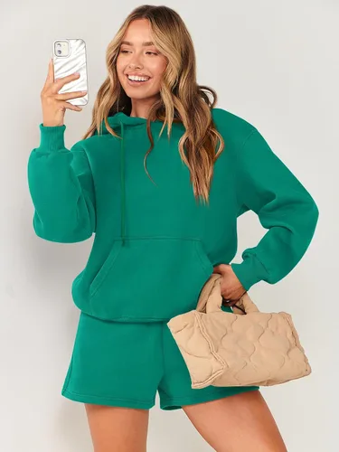 Miniatura 9 de ANRABESS Conjunto de 2 piezas para mujer, sudadera corta con cordón y capucha de gran tamaño, conjunto a juego
