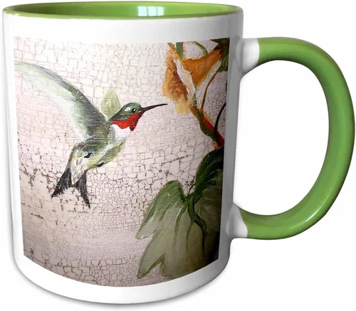 Miniatura 12 de 3dRose Hummingbird by Yellow Trompet Flower on Crackled Background - Taza negra de dos tonos de 11 oz