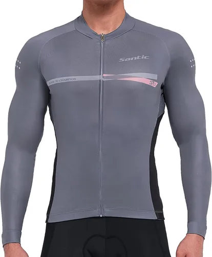 Miniatura 75 de Santic - Camiseta de ciclismo para hombre, manga larga, reflejante, cremallera completa, con bolsillos