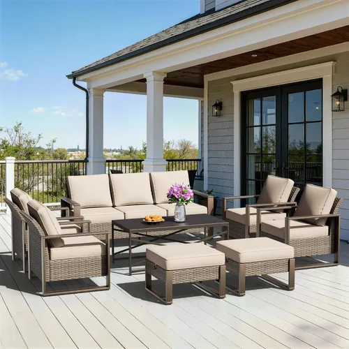 Miniatura 54 de Sofá de Mimbre Metálico para Patio de 75", Sofá Sillón de Ratán para Exteriores de 3 Asientos para Todo Tipo de Clima con Cojines Premium