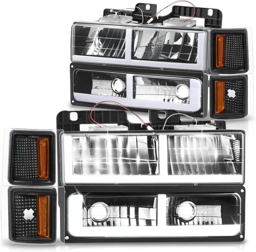 Miniatura 8 de DNA MOTORING Faro LED DRL estilo F, señal de parachoques, juego de lámparas de esquina compatible con Chevy C/K1500-3500 88-93, negro/ámbar