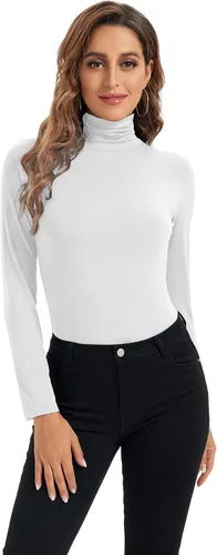 Miniatura 3 de HoneyEcho Camiseta de manga larga con cuello alto para mujer, suave, elástica, capa base ajustada.