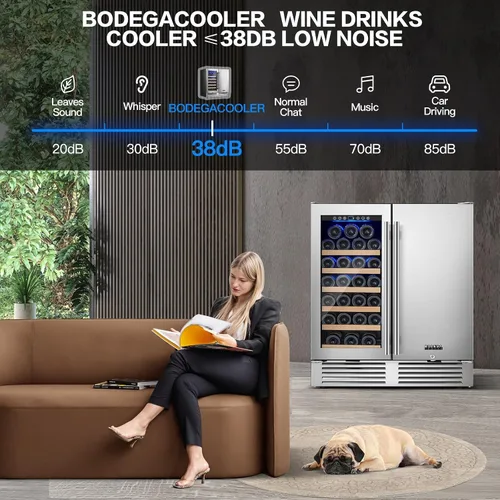 Miniatura 9 de BODEGA Refrigerador de vino y bebidas independiente de 30 pulgadas. Refrigerador de vino de acero inoxidable de doble zona bajo mostrador, enfriador