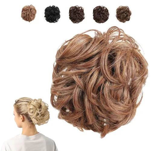 Miniatura 11 de Juvabun Moño desordenado con clip de garra, rubio playa, piezas de cabello para mujer, extensiones onduladas y rizadas en moño, extensión de cabello