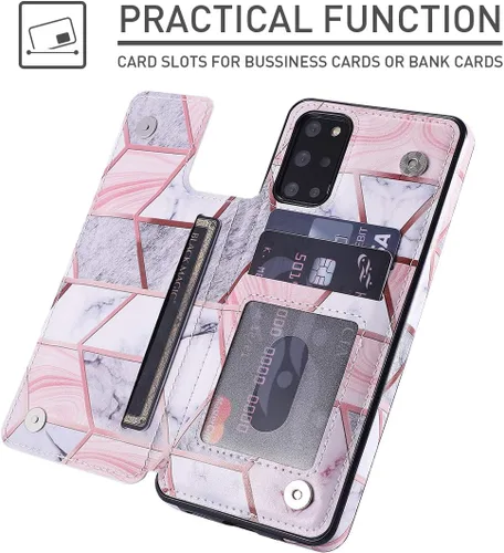Miniatura 2 de UEEBAI Funda para Samsung Galaxy S20, Funda de cuero PU Premium Funda de cuero geométrico con patrón de mármol trasero [dos cierre magnético]