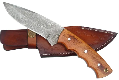 Miniatura 11 de Cuchillo de hoja fija: cuchillo de caza desollador hecho a mano de 9 pulgadas para hombres con mango de madera de olivo, cuchillo bushcraft de acero
