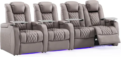 Miniatura 71 de Weilianda Asientos de Cine en Casa de Cuero de Grano Superior Silla Reclinable con Reposacabezas Eléctrico y Reclinación Asientos de Película Sofá