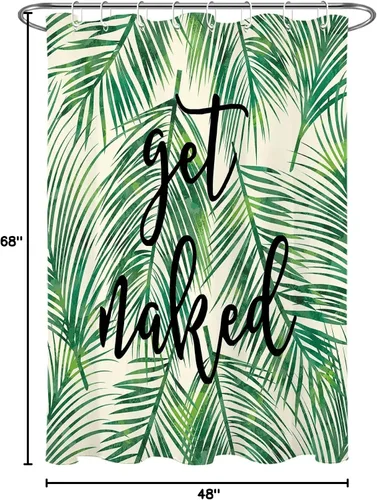 Miniatura 7 de LB Cortina de ducha de plantas de hojas verdes tropicales, citas divertidas y hojas de palma en cortinas de ducha beige para baño, tela de poliéster