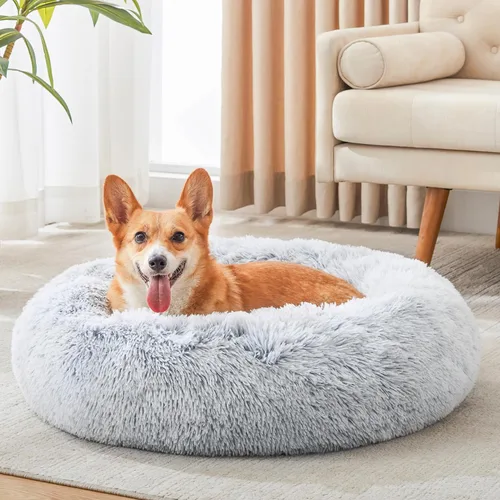 Miniatura 87 de WESTERN HOME WH Cama calmante para perros y gatos, dona acogedora anti-ansiedad, cama redonda cálida y acogedora de piel sintética, suave y azul