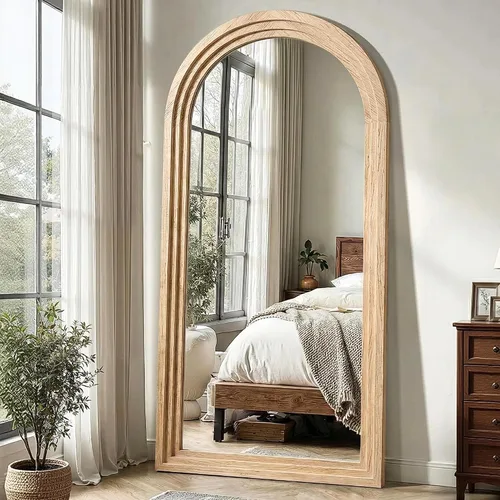 Miniatura 10 de Delma Espejo Arqueado de Cuerpo Entero con Marco de Madera Maciza, 55x24 Espejo de Piso Montado en Pared Estilo Granja con Soporte, Colgado