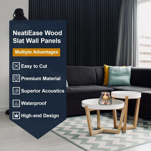 Miniatura 3 de NeatiEase Paneles de pared de listones de madera, 4 piezas, 96 x 12.6 pulgadas, insonorizados y con cancelación de ruido, paneles de pared acústicos
