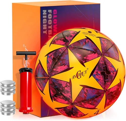 Light Up Soccer Ball Glow in The Dark Size 3/4/ 5 Indoor&Outdoor Sports Gifts Birthday Ideas for 3-15+ Boys, Girls, Teens with Pre-Installed