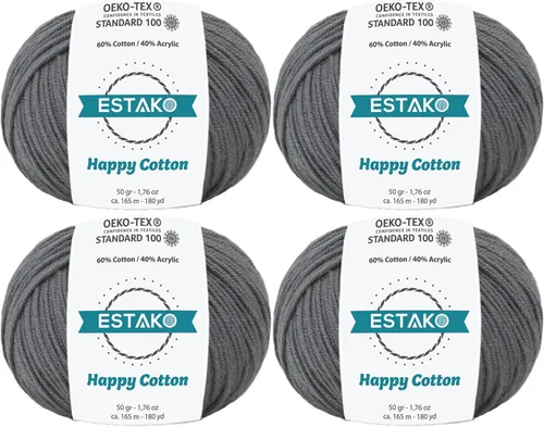 Miniatura 9 de Estako Happy Cotton, 1,76 oz (50 g) / 180 yardas (165 m) de lana 60 % algodón y 40 % acrílico, suave, fina/deportiva (2) para crochet y tejer