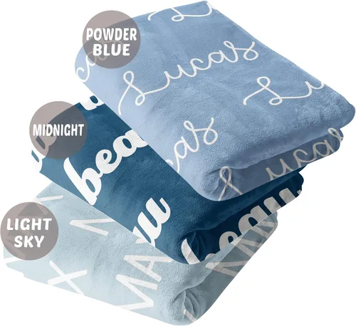 Miniatura 3 de Girls Love A Monogram Se envía al día siguiente- Mantas personalizadas azules para bebé niño con nombre - Impreso en Estados Unidos - Manta