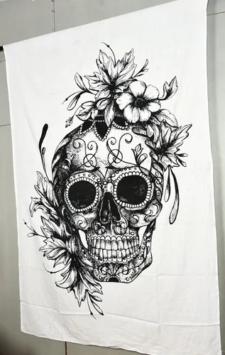 Miniatura 3 de ICC Tapices de calavera en blanco y negro, tapiz psicodélico para colgar en la pared, hippie, hippie, hippie, bohemio, para dormitorio