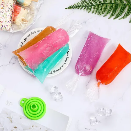 Miniatura 2 de Boao 240 bolsas de helado desechables para helados, moldes de plástico para congelar caramelos, bolsas para bolis de hielo con embudo de silicona