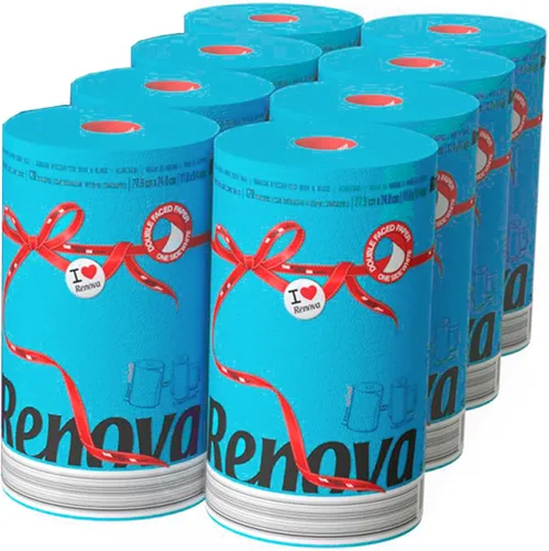 Miniatura 13 de Renova - Juego de rollos de toallas de papel, 2 rollos, 2 capas, 120 hojas altamente absorbentes, eleva tu imagen con estilo profesional y Azul