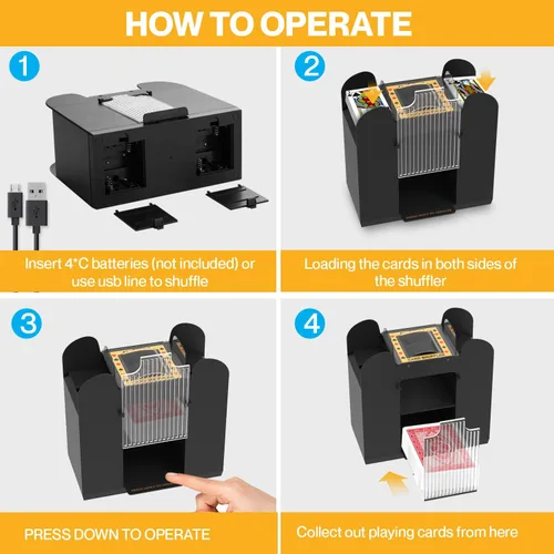 Miniatura 5 de AOPER Barajador automático de cartas, máquina de barajar cartas de póquer de casino electrónico - Mezclador de tarjetas de plástico a pilas - 2/4/6