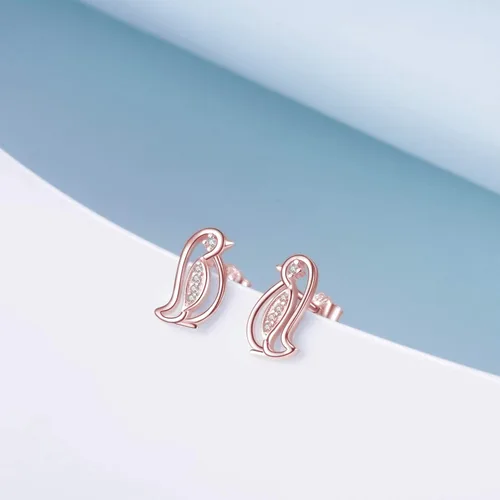 Miniatura 2 de YFN Penguin Gifts - Pendientes de pingüino de plata de ley con circonita cúbica para mujer