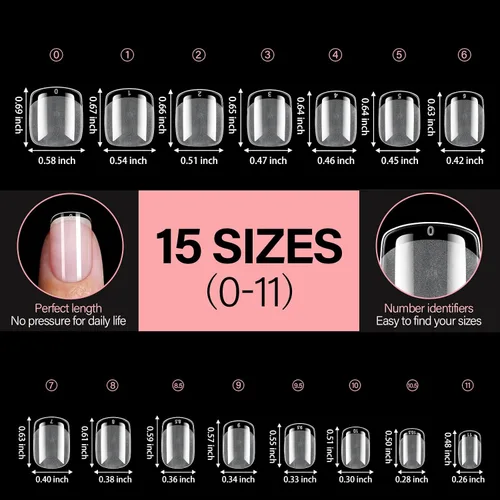 Miniatura 6 de AILLSA Puntas de uñas cuadradas extra cortas – 240 puntas de uñas postizas prelimadas gruesas puntas de uñas medio mate, uñas postizas para regalo